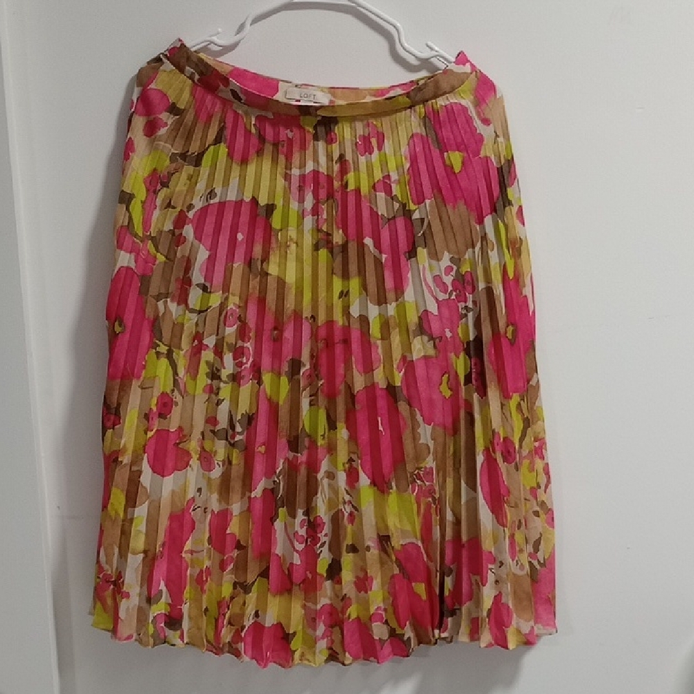 LOFT A-Line Floral Skirt - Pink, Green, and Brown